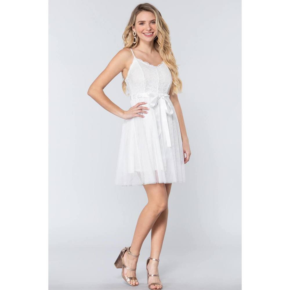 Lace Stiff Meshed Cami Mini Dress - Picture 2 of 7